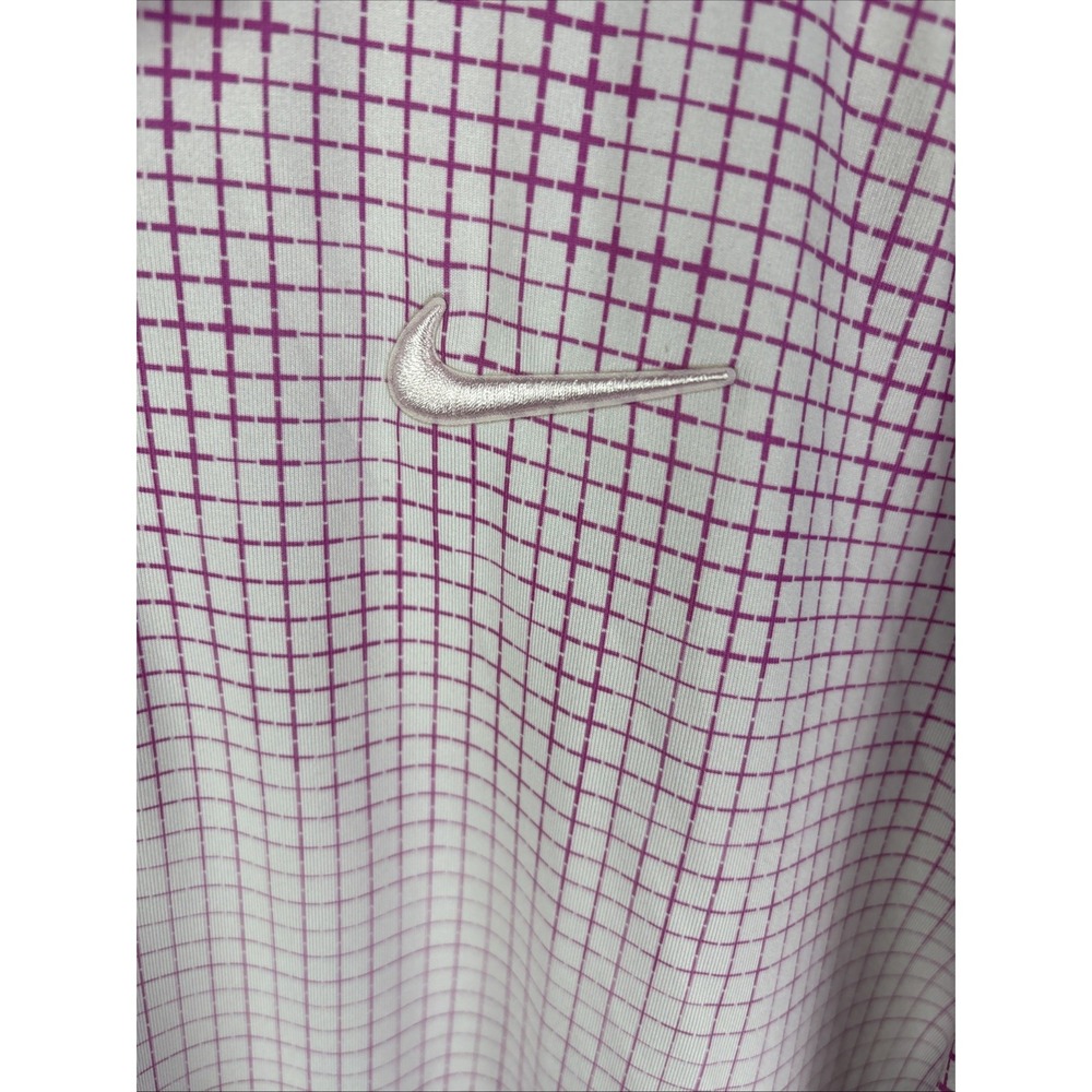 Nike Dri Fit Polo Size Medium Pink Gingham Check‎ Standard Fit Golf Tennis